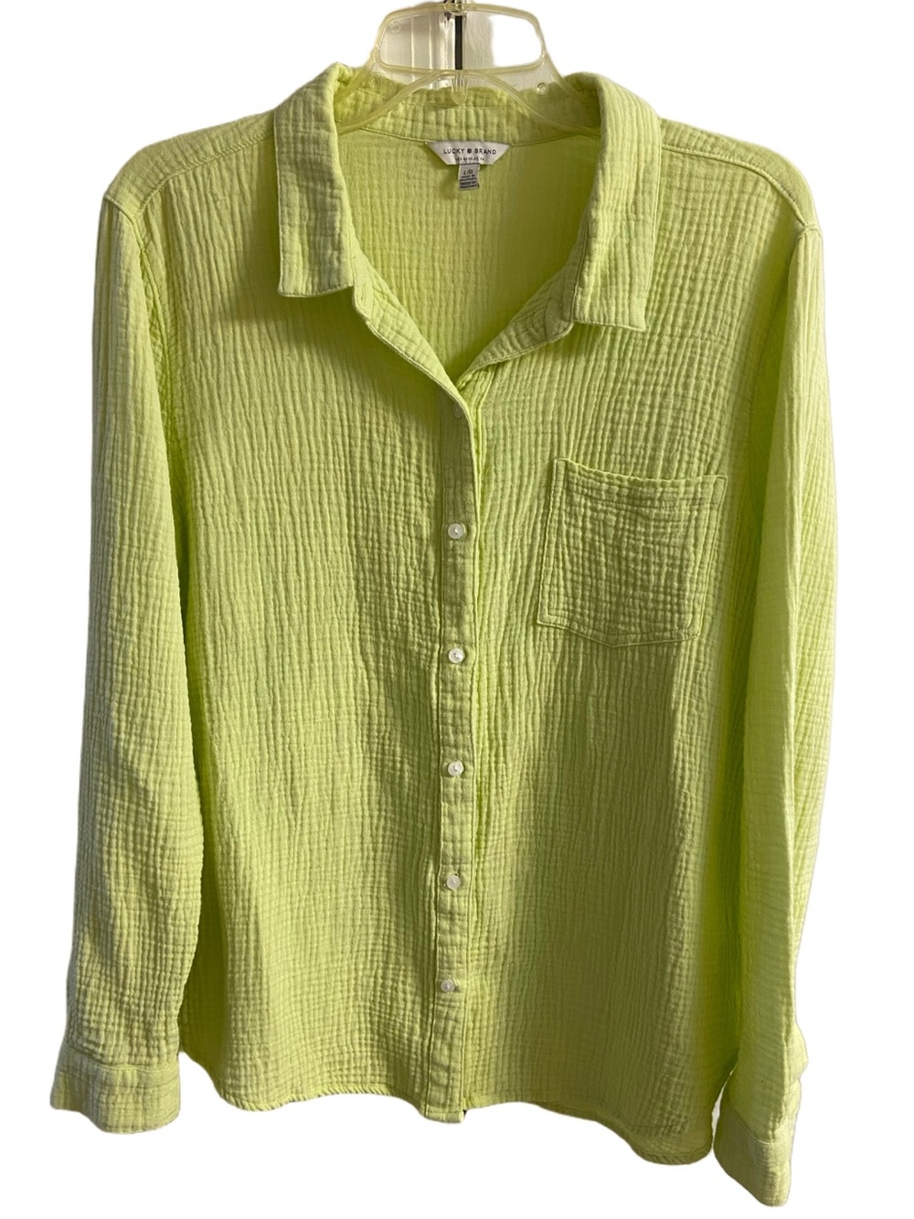 Lucky Brand Lime Green Double Gauze Cotton Button Down Shirt Large